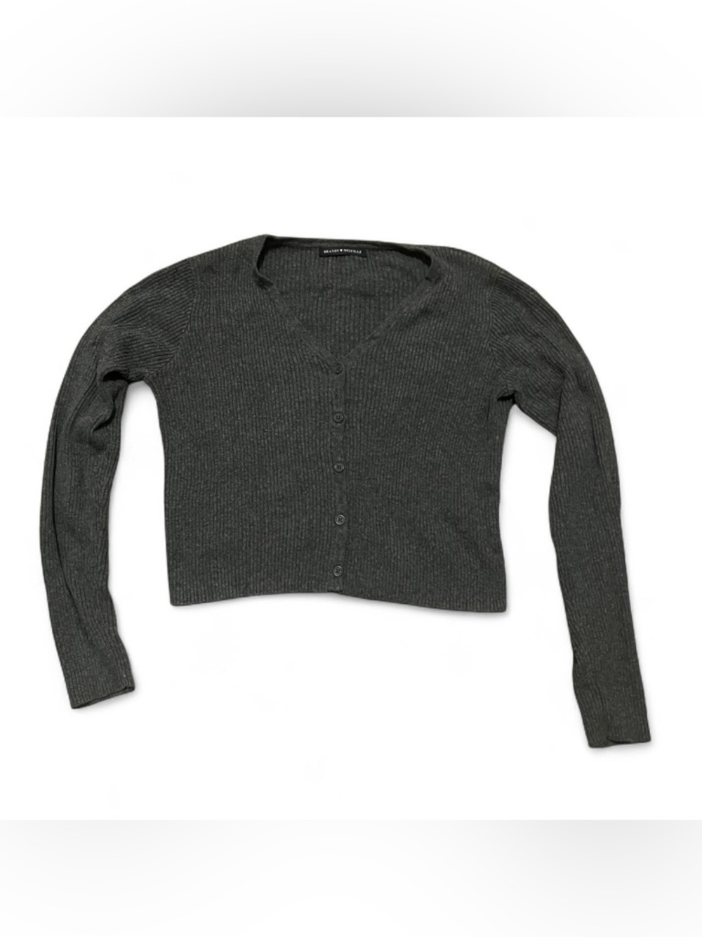 Brandy Melville Dark Charcoal Ribbed Button-Front Cardigan